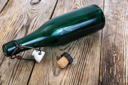 Old bottle of green glass. Studio Photo